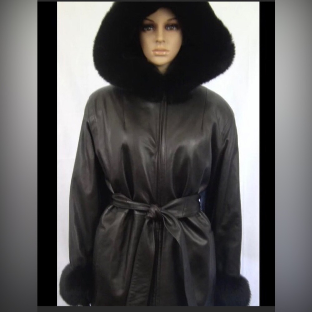 Yves Saint Laurent vintage womens Designer brown leather coat size 12